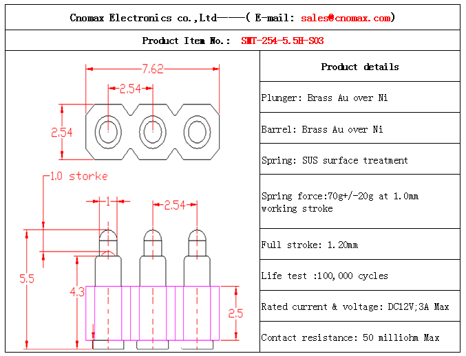 Mill-max connector,3pin connector