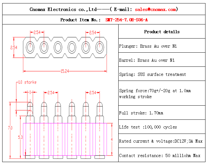 6pin spring loaded pin