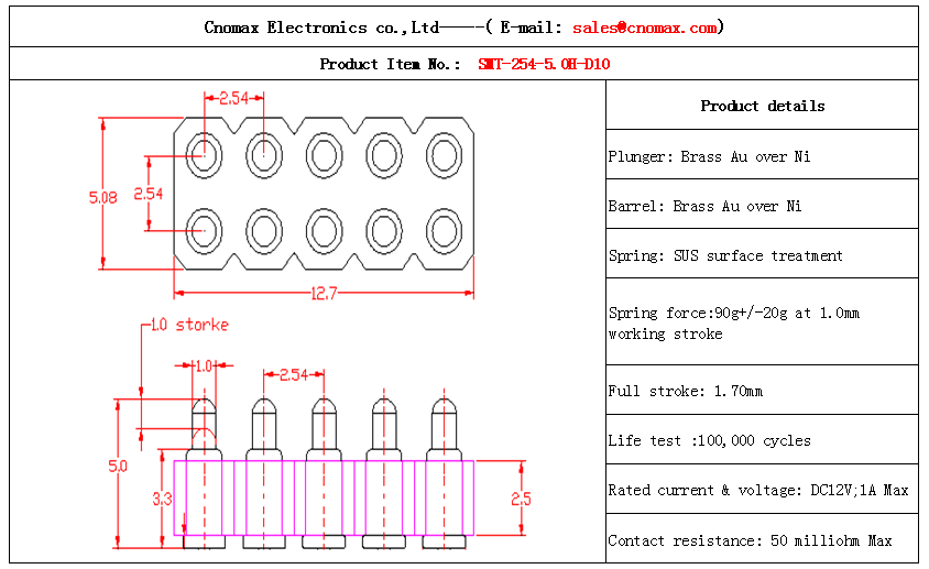 10pin Spring Loaded Connector