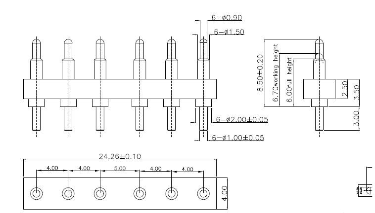 6pin single male pogo pin connector