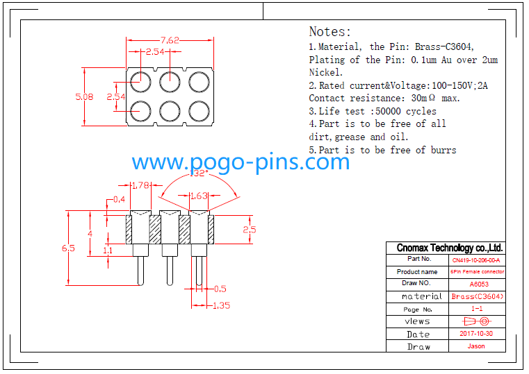 6Pin Female pogo pin connector