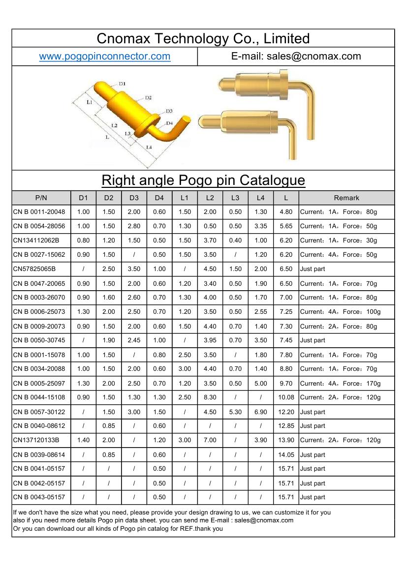 right angle pogo pin catalog